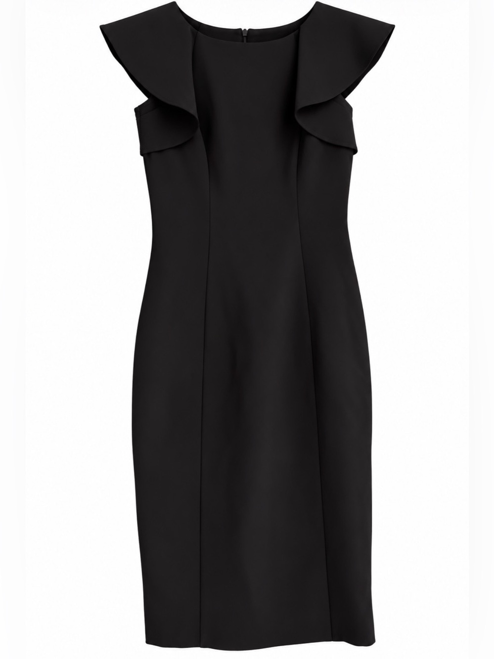 Dorothy Perkins Black Midi Sheath Dress with Ruffle Shoulders